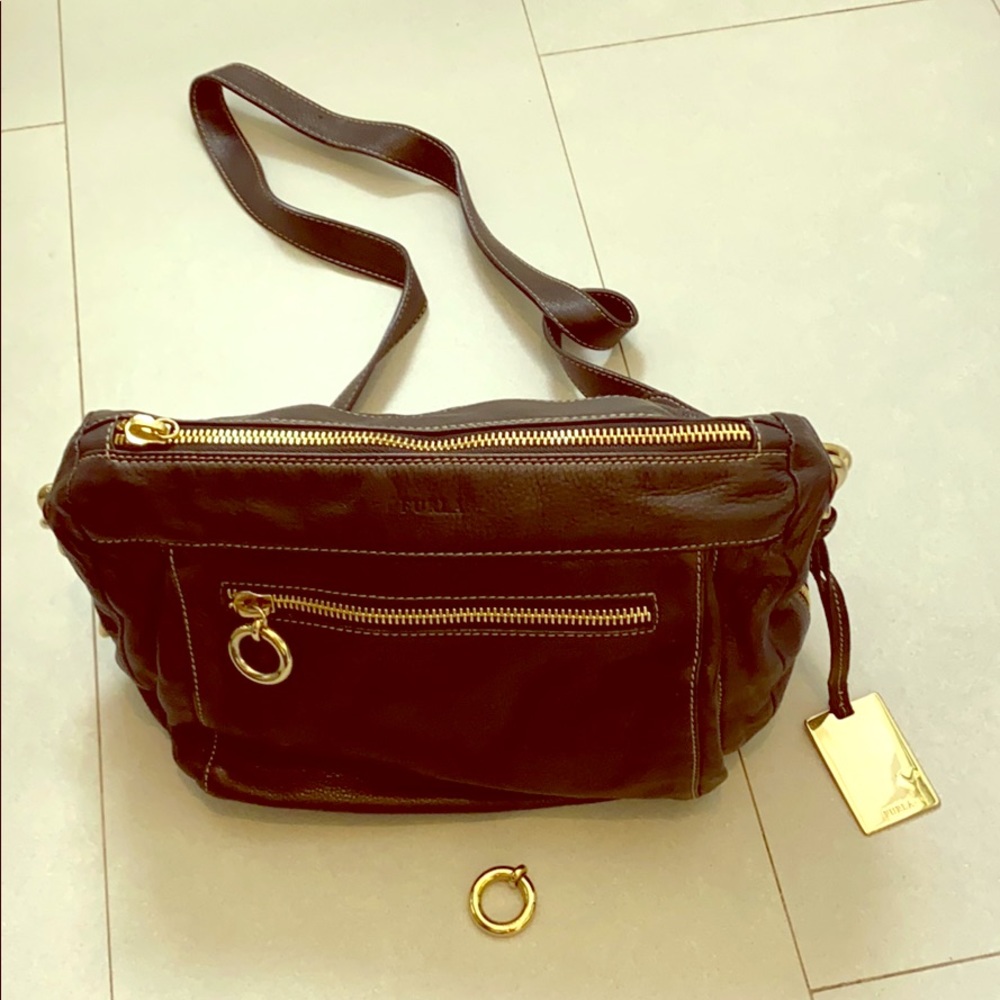 Black and gold Furla crossbody bag